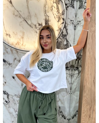 T-Shirt pudełko z okrągłym logo by o la la...! biały z matcha