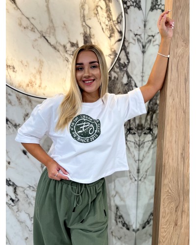 T-Shirt pudełko z okrągłym logo by o la la...! biały z matcha