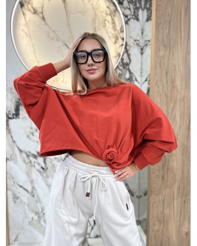 Bluza asymetryczna z różą By o la la...! terracotta