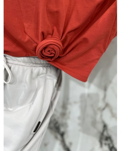 Bluza asymetryczna z różą By o la la...! terracotta