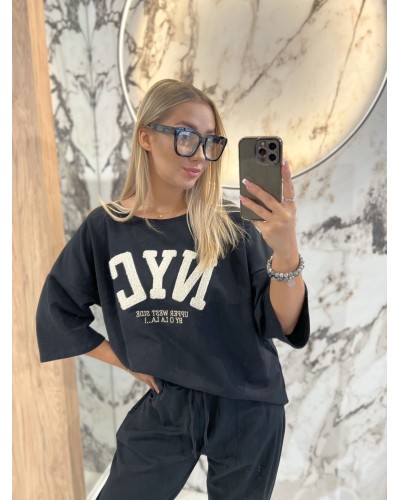 T-shirt NYC By o la la...! czarny z beżem