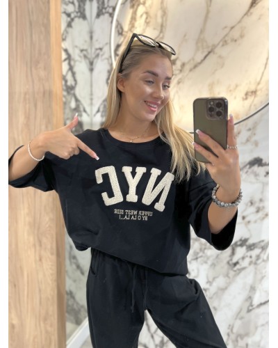 T-shirt NYC By o la la...! czarny z beżem