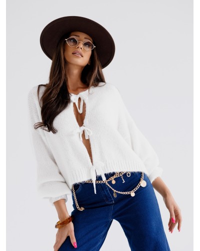 Kardigan z kokardkami By o la la...! śmietanowy