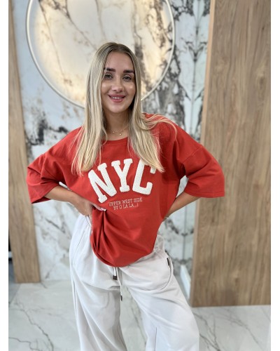 T-shirt NYC By o la la...! terracotta z beżem