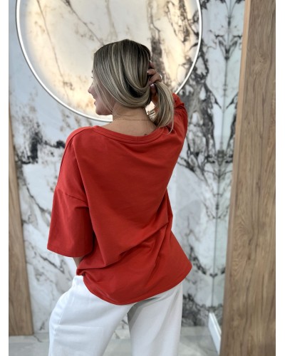 T-shirt NYC By o la la...! terracotta z beżem