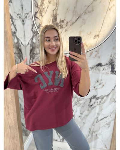 T-shirt NYC By o la la...! merlot z grafitem