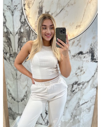 Krótka bokserka prążkowana By o la la...! jasny beż