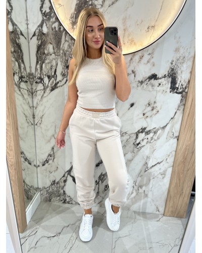 Krótka bokserka prążkowana By o la la...! jasny beż