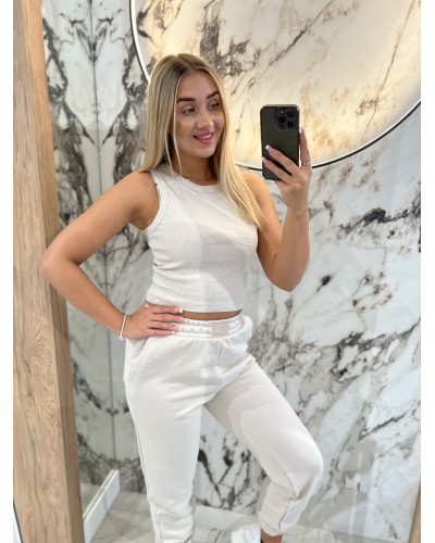 Krótka bokserka prążkowana By o la la...! jasny beż