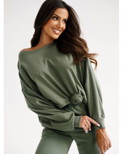 Bluza asymetryczna z różą By o la la...! matcha