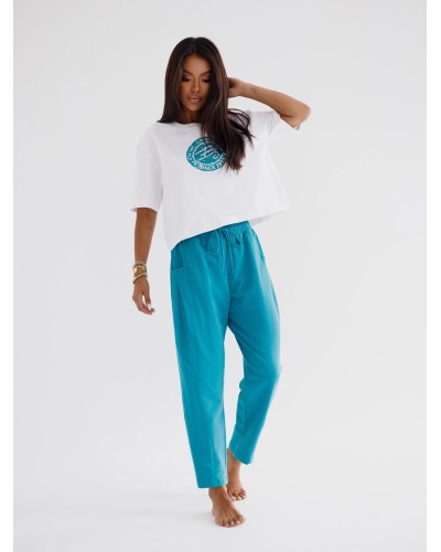 T-Shirt pudełko z okrągłym logo by o la la...! biały z petrolem