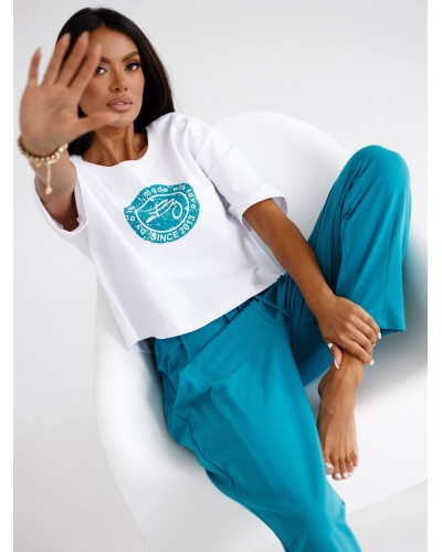 T-Shirt pudełko z okrągłym logo by o la la...! biały z petrolem