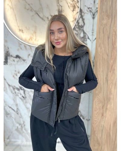 Kamizelka pudełkowa z kapturem By o la la...! czarna