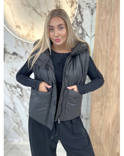 Kamizelka pudełkowa z kapturem By o la la...! czarna