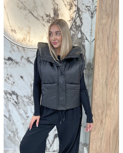 Kamizelka pudełkowa z kapturem By o la la...! czarna