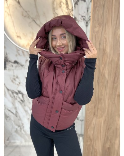 Kamizelka pudełkowa z kapturem By o la la...! merlot