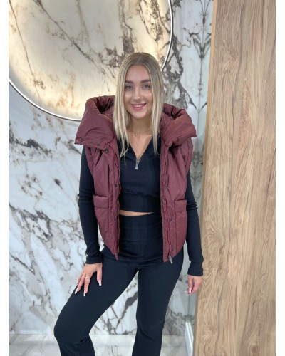 Kamizelka pudełkowa z kapturem By o la la...! merlot