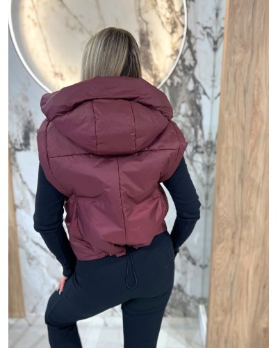 Kamizelka pudełkowa z kapturem By o la la...! merlot