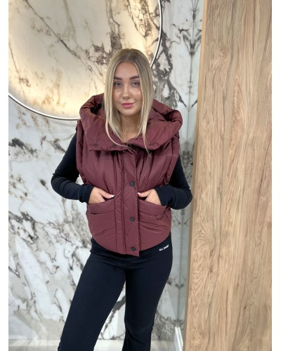 Kamizelka pudełkowa z kapturem By o la la...! merlot