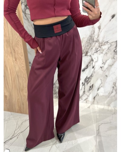 Spodnie materiałowe z szeroką gumką By o la la...! merlot