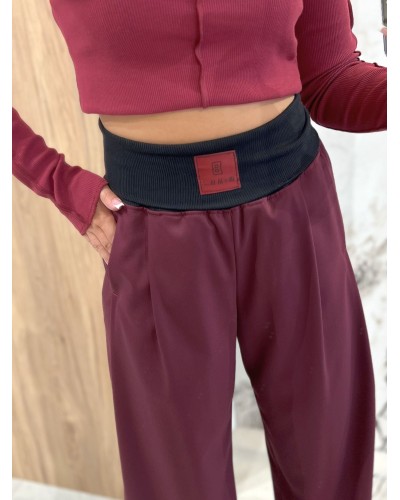 Spodnie materiałowe z szeroką gumką By o la la...! merlot