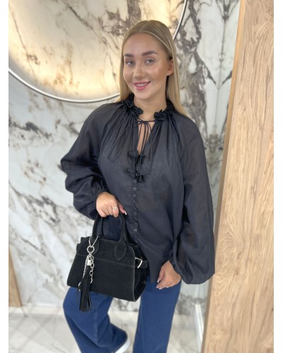 Koszula z guzikami i ozdobną stójką By o la la...! czarna
