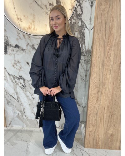 Koszula z guzikami i ozdobną stójką By o la la...! czarna