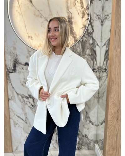 Marynarka oversize jodełka By o la la...! śmietankowa