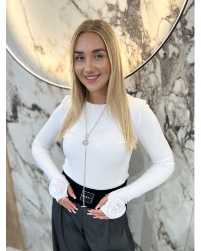 Basic prążkowany z różą na rękawie By o la la...! biały