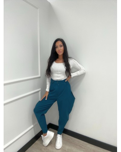 Spodnie z wycięciami By o la la...! petrol