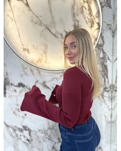 Cienki sweterek prążkowany By o la la...! merlot