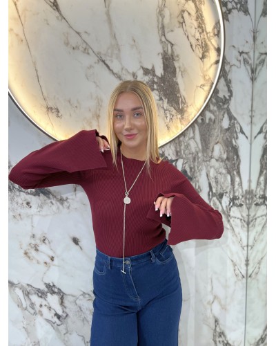 Cienki sweterek prążkowany By o la la...! merlot