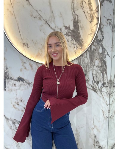 Cienki sweterek prążkowany By o la la...! merlot