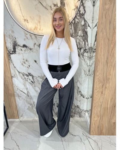 Spodnie materiałowe z szeroką gumką By o la la...! grafit