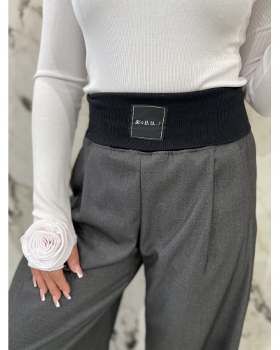 Spodnie materiałowe z szeroką gumką By o la la...! grafit
