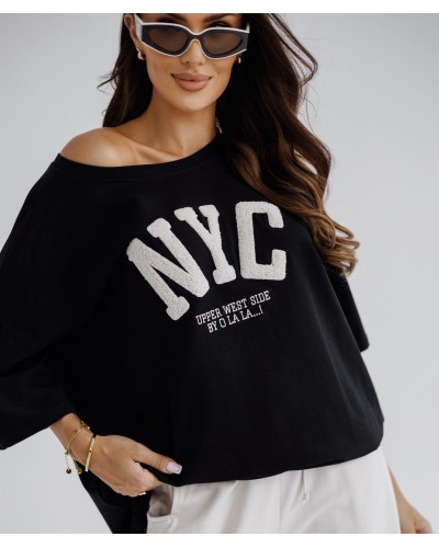 T-shirt NYC By o la la...! czarny z beżem