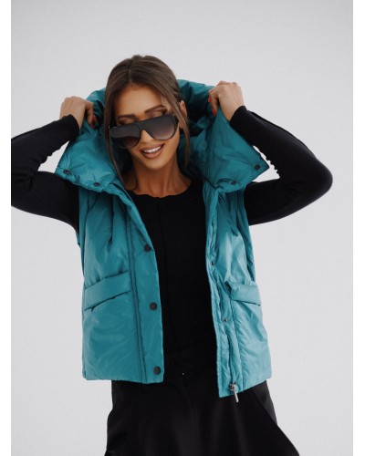 Kamizelka pudełkowa z kapturem By o la la...! petrol