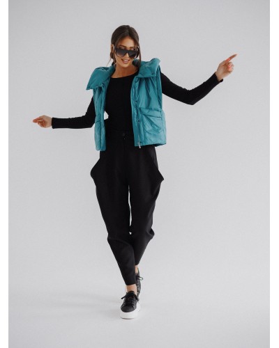 Kamizelka pudełkowa z kapturem By o la la...! petrol