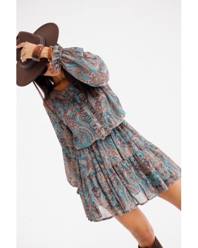 Sukienka wzorzysta By o la la...! beżowa z petrolem