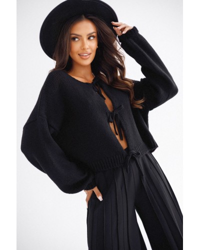 Kardigan z kokardkami By o la la...! czarny