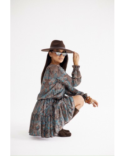 Sukienka wzorzysta By o la la...! beżowa z petrolem