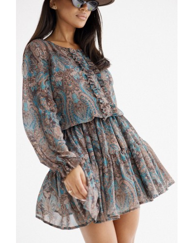 Sukienka wzorzysta By o la la...! beżowa z petrolem