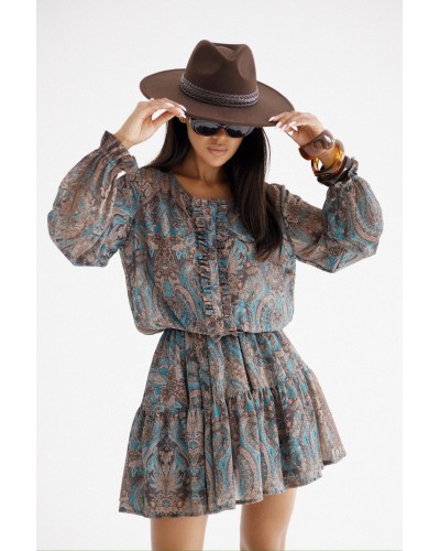 Sukienka wzorzysta By o la la...! beżowa z petrolem