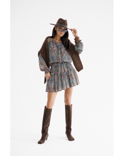 Sukienka wzorzysta By o la la...! beżowa z petrolem