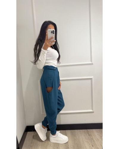 Spodnie z wycięciami By o la la...! petrol