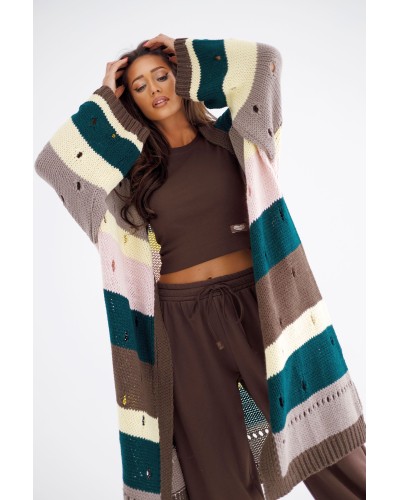 Kardigan w pasy z dziurami By o la la...! malachit