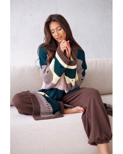 Kardigan w pasy z dziurami By o la la...! malachit