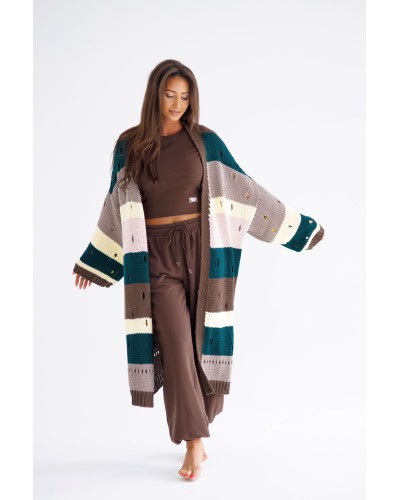 Kardigan w pasy z dziurami By o la la...! malachit