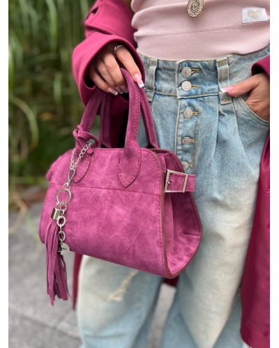 Torebka kuferek ze skóry zamszowej By o la la...! merlot