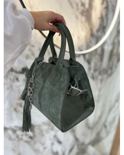 Torebka kuferek ze skóry zamszowej By o la la...! matcha